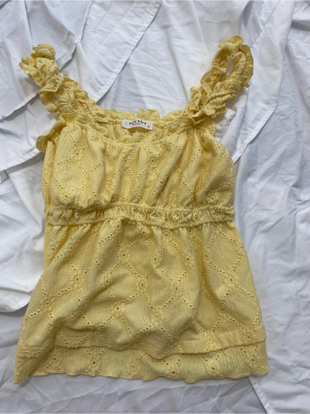 Madewell Pale Yellow Eyelet Ruffle-Strap Camisole